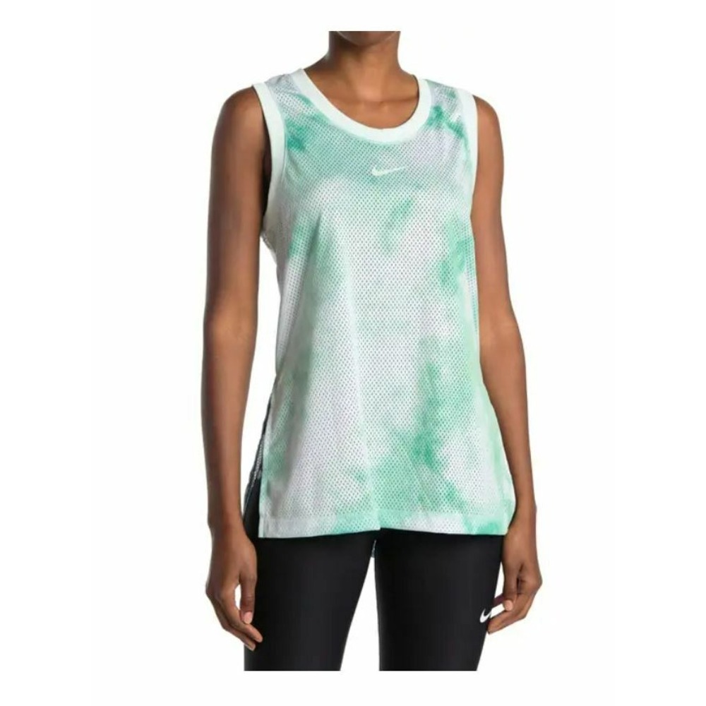 Nike Womens Mesh Tank Top Green White Tie Dye Loose Fit XS CZ9322-342